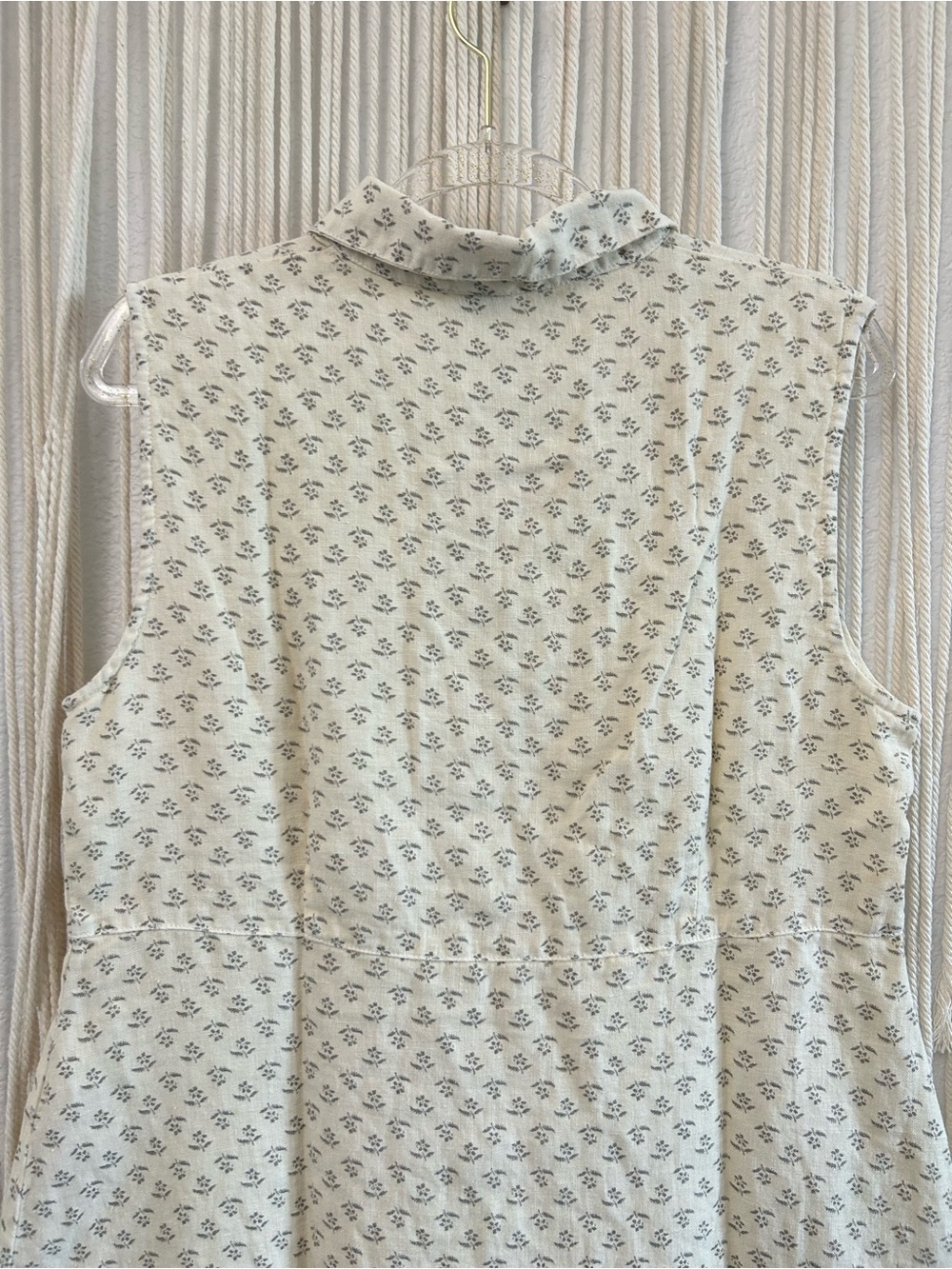 BOHEMIA Sleeveless Cream and gray Patterned Dress Button up collard Retro Linen - Picture 10 of 13